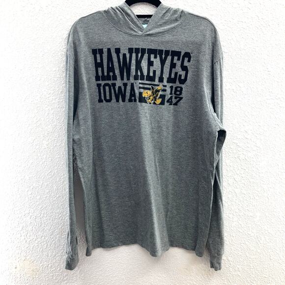 Pacific Gray Black University Of Iowa Hawkeyes Hooded Long Sleeve Tee T Shirt - Picture 1 of 6